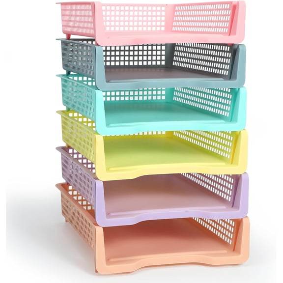 6 Pack Stackable Pastel Classroom Paper Trays Trendy Style 13.3 x 9.5 x 2.7 Inches