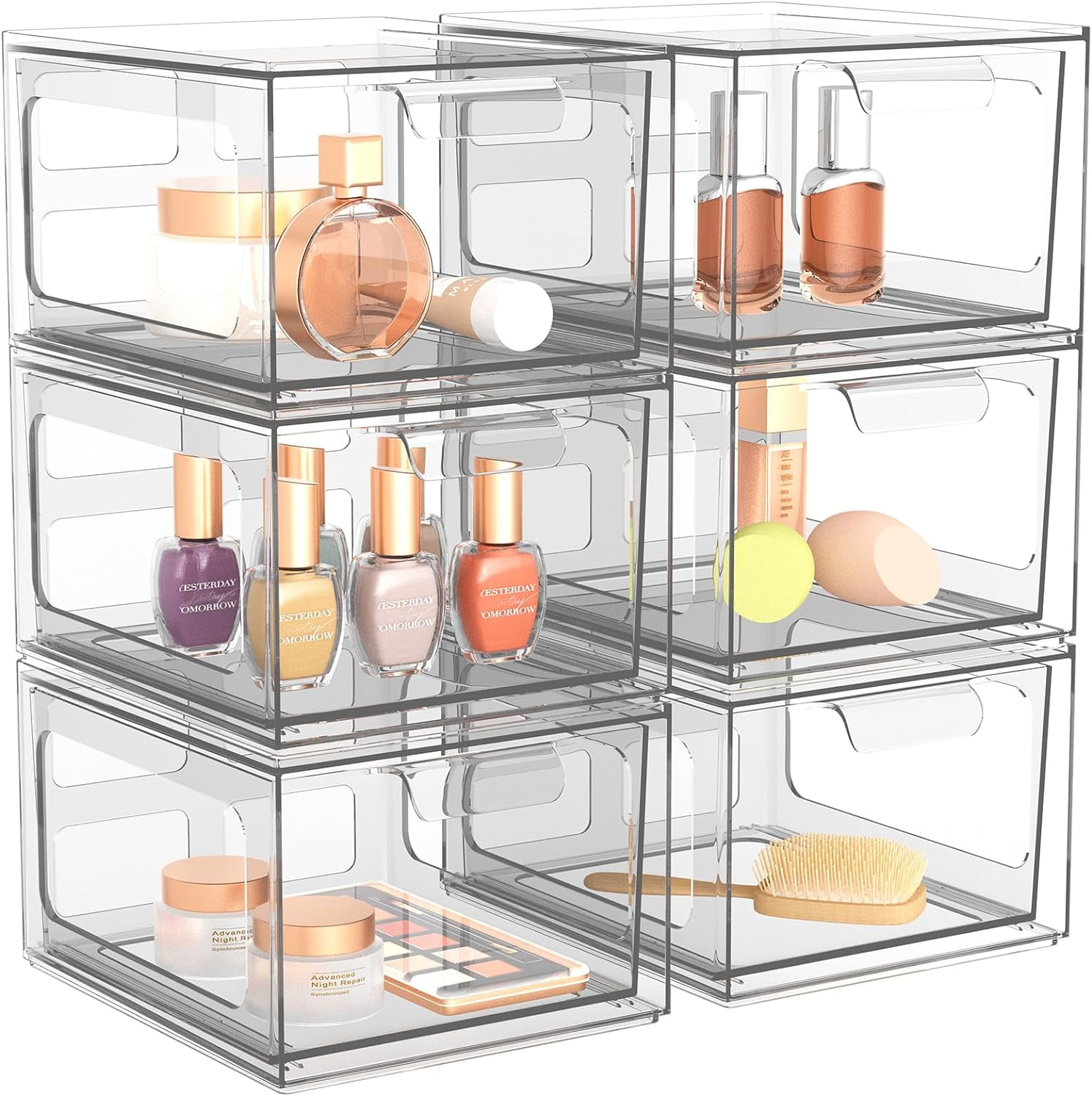 Stackable Acrylic Drawers, 4-Pack – Clear Storage Organizer For Makeup, Office Supplies, Bathroom