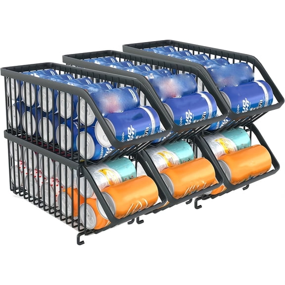 6-Pack Stackable Soda Can Organizer, Metal Can Dispenser Rack for Refrigerator, Kitchen, Cabinet & Countertop