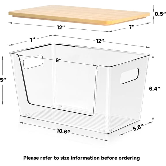 6 Pack Stackable Storage Bins with Lids for Pantry, Kitchen, Bathroom & Fridge Organization