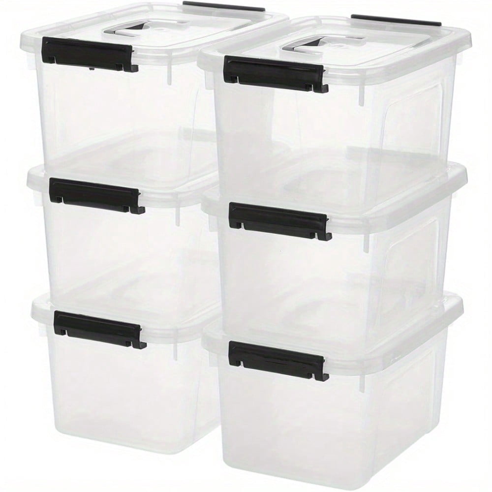 Stackable Interlocking Storage Box 6-Pack Stackable Storage Bins with Snap-Lock Lids, Clear Plastic ...