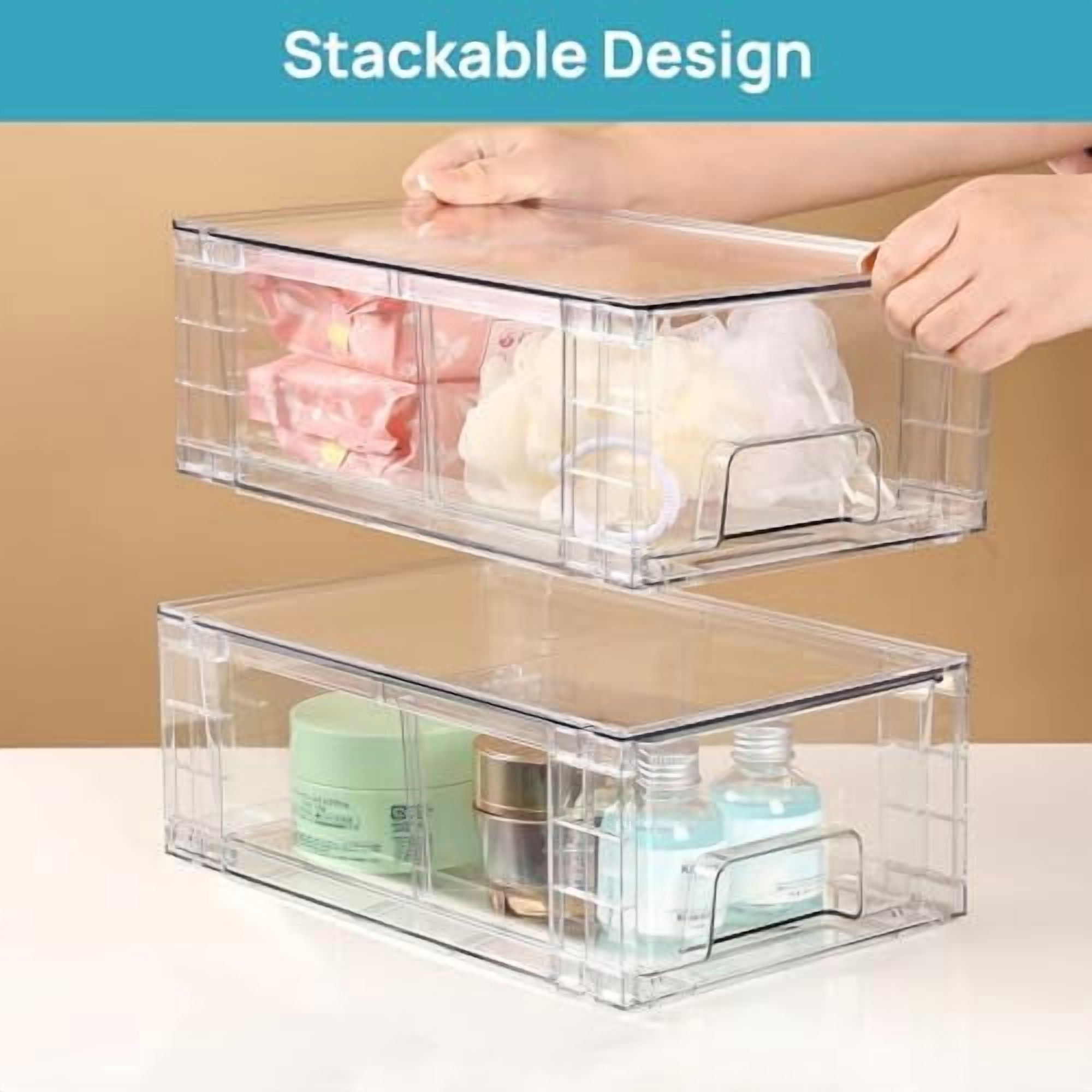 6 Pack Stackable Storage Drawers,Clear Acrylic Drawer Organizers with ...