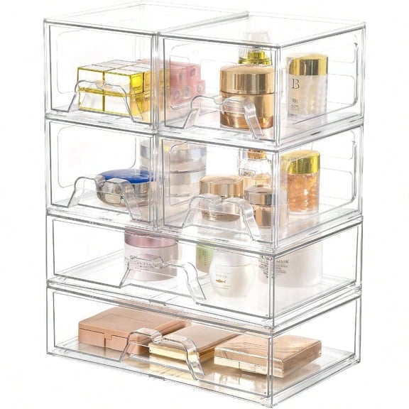 6 Pack Stackable Storage Drawers Clear Acrylic Organizer Makeup Bathroom Organizer and Storage Bins for Beauty pliesIdeal for Vanity Bathroom Pantry Organization