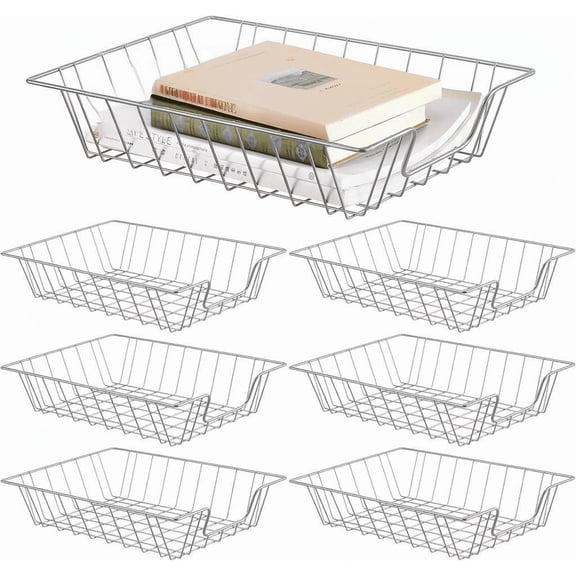 6 Pack Stackable Wire Letter Tray Desk Organizer Metal File Holder Basket 14 In X 10 In X 3 In Silver