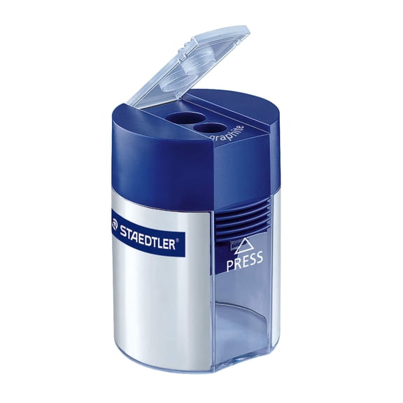 Staedtler Round Double-Hole Sharpener with Tub, 6 Pack
