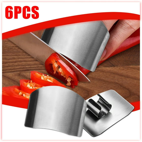 6-Pack Stainless Finger Guards, Knife Protection Sleeves, Dicing Vegetable Protectors, Left/Right Hand Safe, Rustproof Kitchen Safety Tool