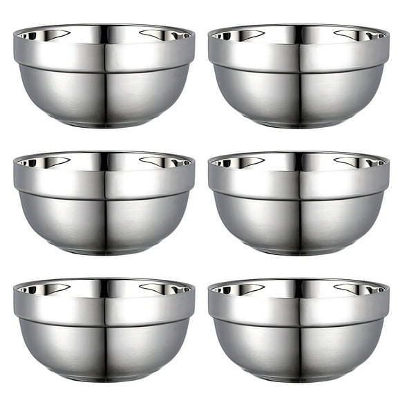 6 Pack Stainless Steel Bowls Double Walled Insulated Soup Ice Cream Metal Mixing Nesting Bowls for Serving Soup Rice Cereal
