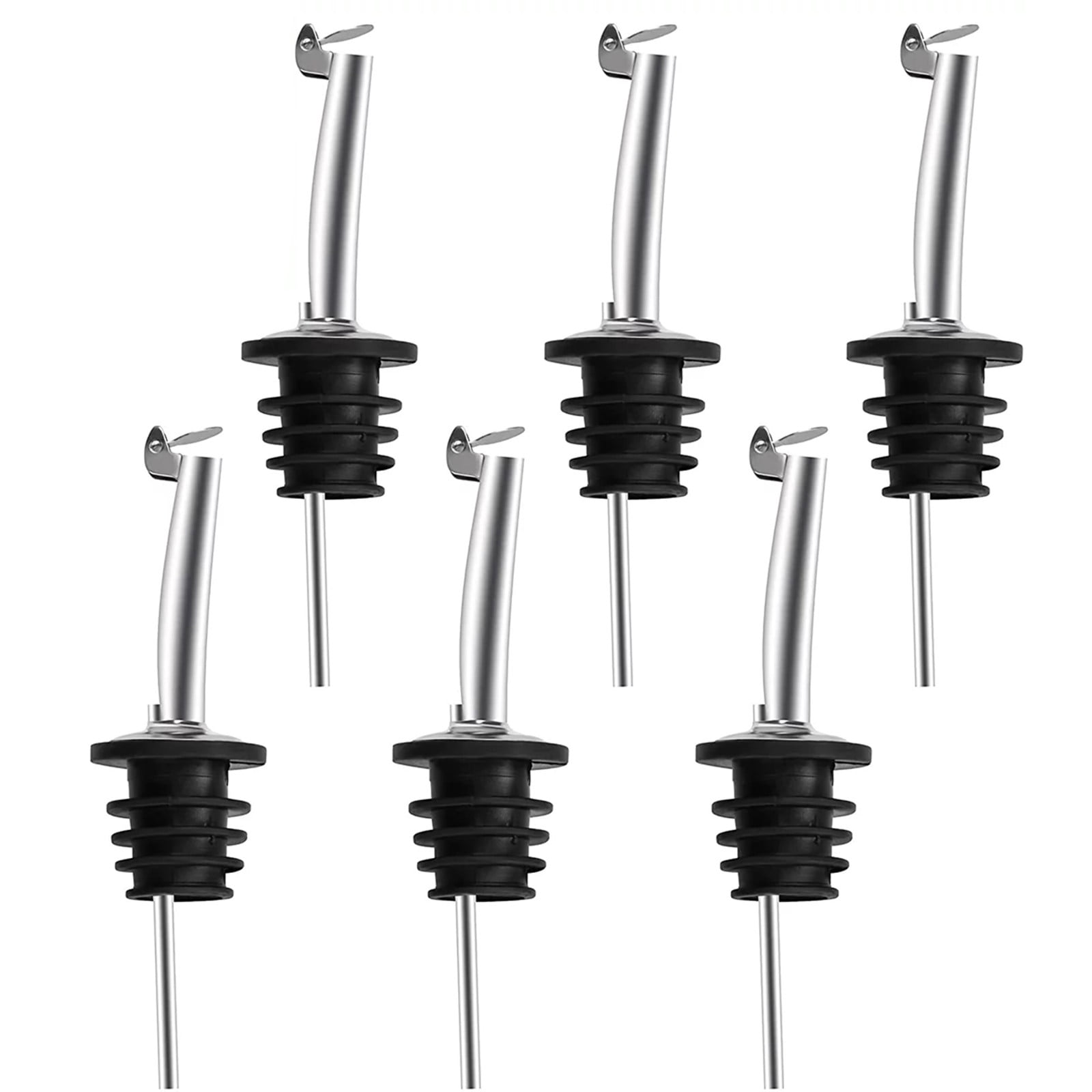 6 Pack Stainless Steel Classic Bottle Pourers Tapered Spout Liquor