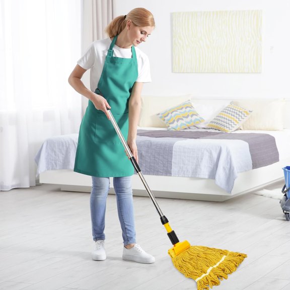 6 Pack Stainless Steel Commercial Mop Handle for Floor Cleaning, 3 Section Replaceable Mop Stick Replacement with Jaw Clamp, Heavy Duty Replacement Pole for Home Garage Office, 55 Inch