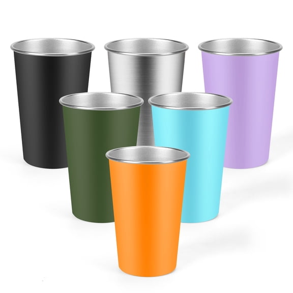 6 Pack Stainless Steel Drinking Cups, 17 oz Reusable 304 Metal Cups, Stackable for Home, Camping & RV