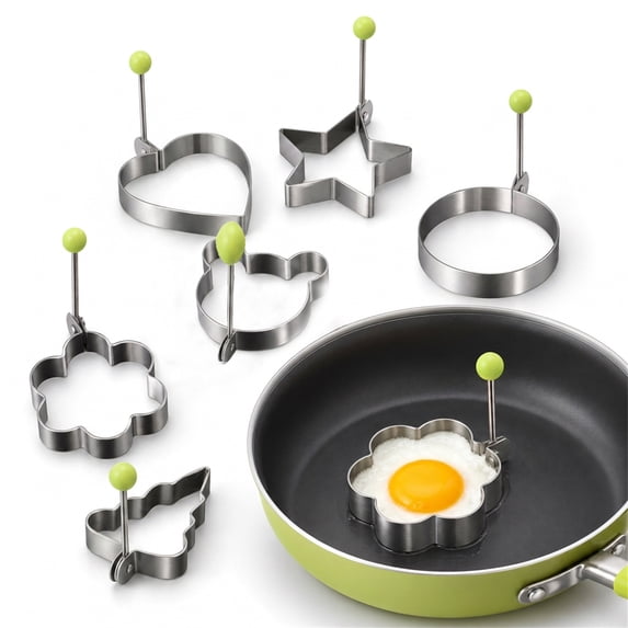 6 Pack Stainless Steel Egg Molds, Egg Pancake Rings, Different Shape Silver Egg Ring Molds for Cooking and Griddle of Egg, Flapjack, and Bread and Chocolate