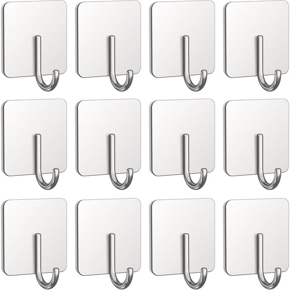 6 Pack Stainless Steel Heavy Duty Adhesive Towel Hooks for Bathrooms, Kitchen Towel Hooks, Waterproof Bathroom Hooks for Towels, Wall Hooks for Hanging, Adhesive Shower Coat Hook, Black
