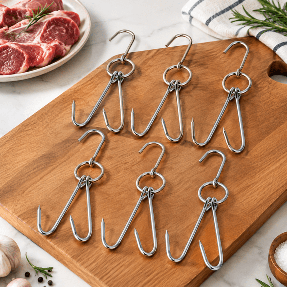 6 Pack Stainless Steel Meat Hooks Butchering Grilling Processing Tools