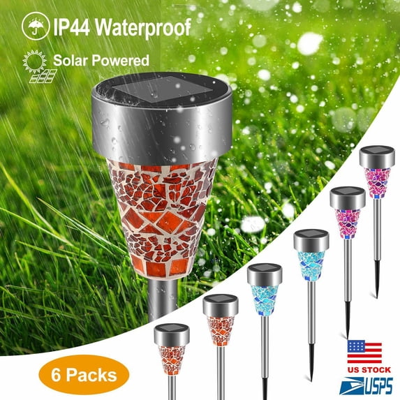 6 Pack Stainless Steel Mosaic Solar LED Lights Driveway Garden Patio Walk Path