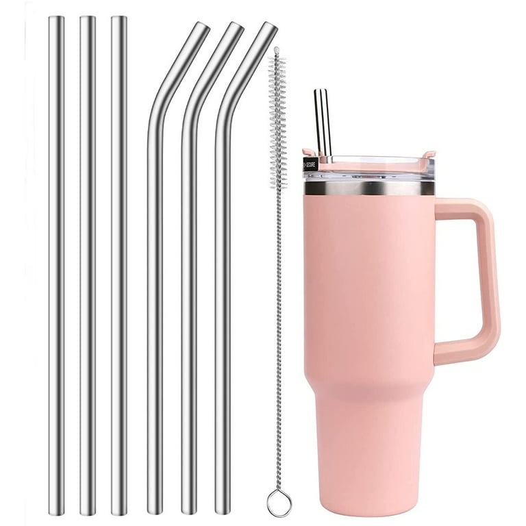 6 Pack Stainless Steel Replacement Straws Compatible Stanley 40oz Tumbler, Reusable Straw for Stanley Adventure Quencher Travel Tumbler with Cleaning