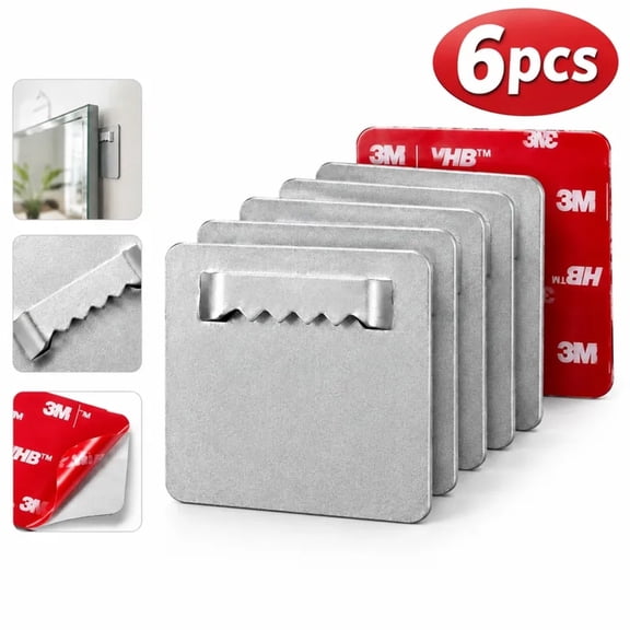 6 Pack Stainless Steel Sawtooth Picture Frame Hangers with 3M Adhesive Backing, No-Drill Wall Mount Hooks