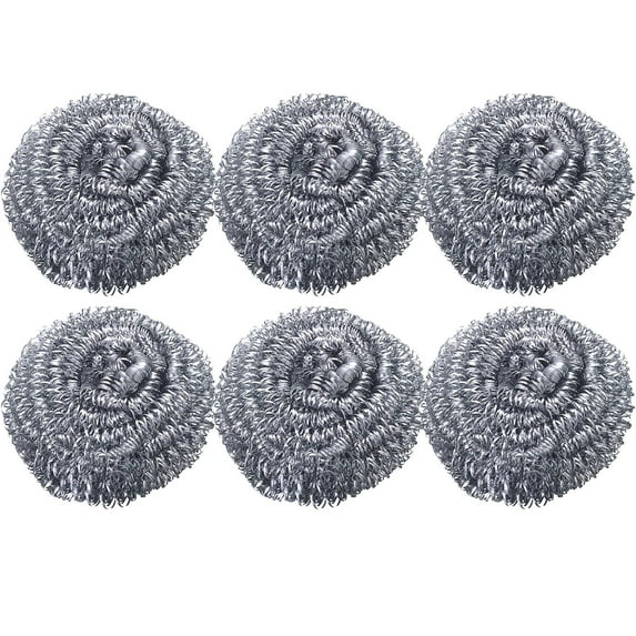 6 Pack Stainless Steel Scrubber, Steel Wool Srubber for Scouring Stubborn Messes from Pots and Pans, Stoves,Broiler Racks,Grills and More
