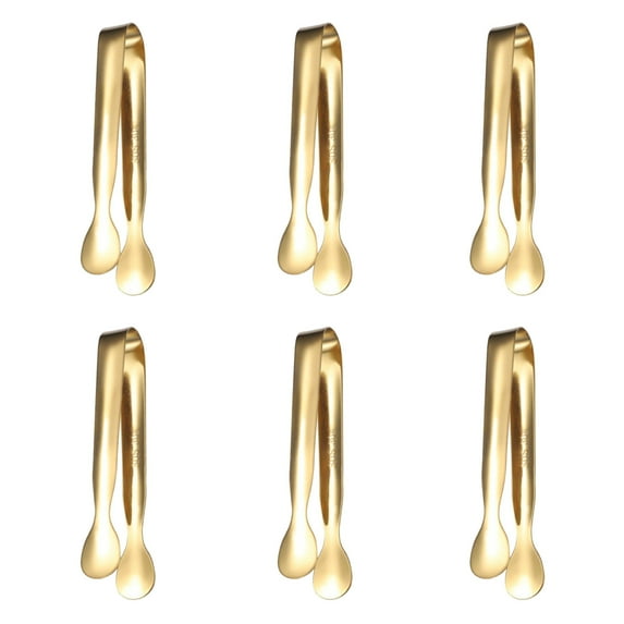 6 Pack Stainless Steel Serving Tongs - Small Food Tongs for Tea, Coffee, Buffet Catering, Gold Ice Sugar Clips, Kitchen Bar Utensils for Appetizers,Snacks,Desserts,Dishwasher Safe & Rust-Proof