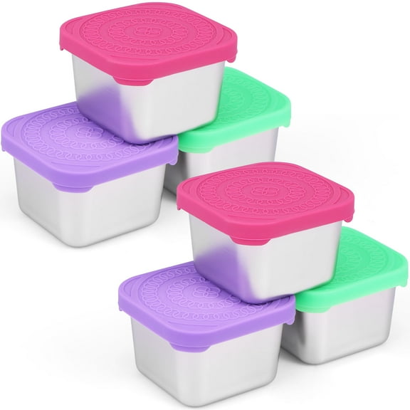6 Pack Stainless Steel Snack Containers 6oz Stackable Kids Snack Containers Leakproof Stainless Steel Snack Bowls with Silicone Lids for School Office Traveling