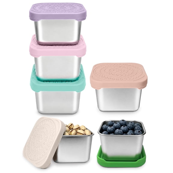6 Pack Stainless Steel Snack Containers color2 6oz Stackable Leak Proof Lunch Storage