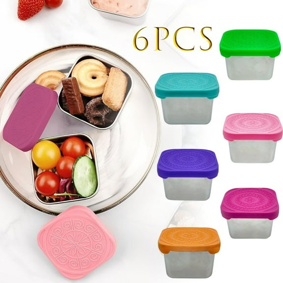 6-Pack Stainless Steel Snack Containers for Kids - 6oz Leak-Proof Metal Snack Boxes with Easy-Open Silicone Lids for School, Travel and Daycare