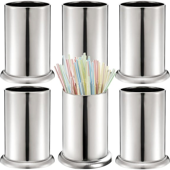 6 Pack Stainless Steel Straw Holder, Countertop Straw Dispenser, Drinking Straw Organizer Container for Store, Restaurant, Bar, Home, Kitchen Organizer for Spoons Forks Cutlery Gadgets