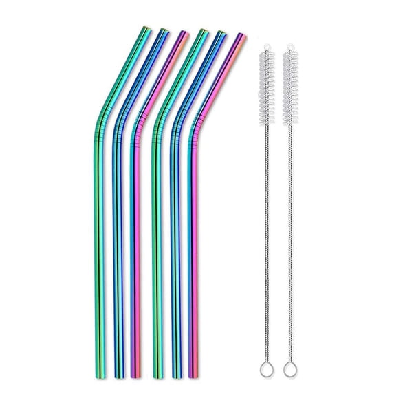 6-Pack Stainless Steel Straws For Stanley Tumblers With 2 Cleaning Brushes Universal Fit