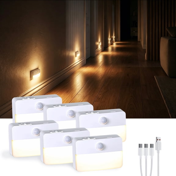 6-Pack Rechargeable LED Night Lights, Motion Sensor Stair Lights indoor, Wireless Wardrobe light for Stair Bedroom Cabinet Hallway