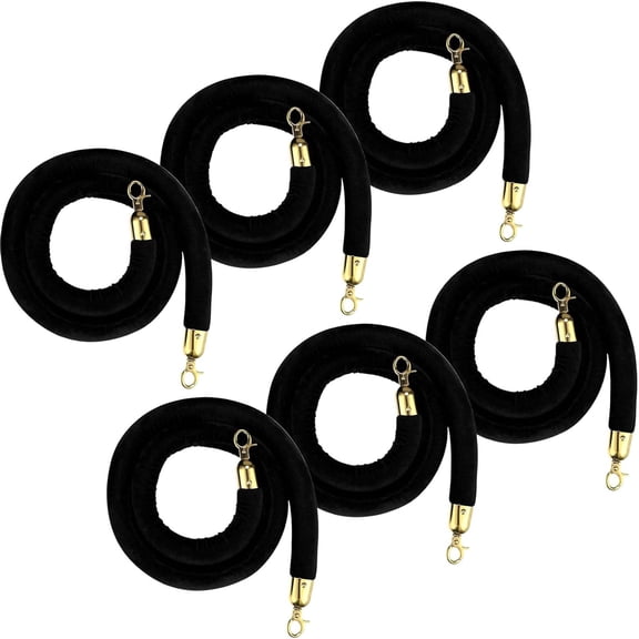 6 Pack Stanchion Ropes with Hook, 5 Ft Crowd Control Barrier Safety Rope for Red Carpet, Party Hotels, Convention, Theaters