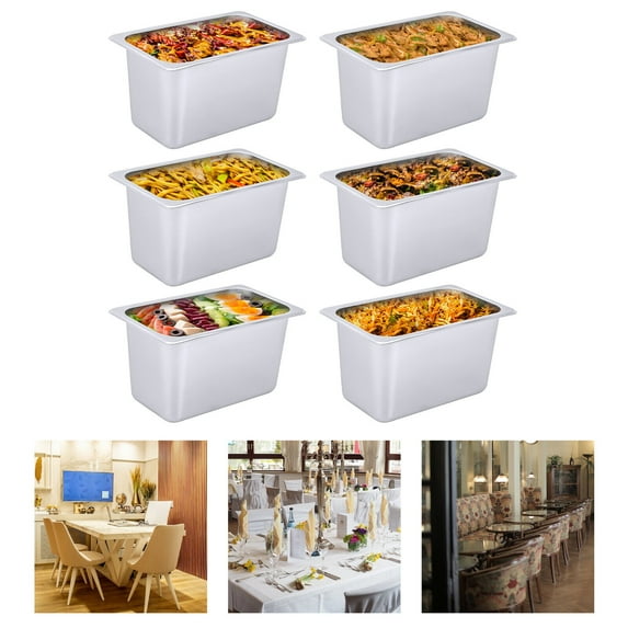 6 Pack Steam Prep Table Buffet Food Pan 1/4 Size 6" Deep Stainless Steel Hotel