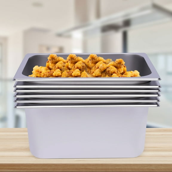 6-Pack Steam Table Pans 6" Deep Stainless Steel Durable Hotel Buffet Pan Food Container