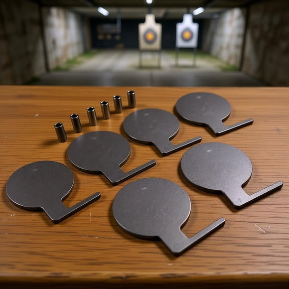 6 Pack Steel Shooting Target Dueling Tree Set Self-Healing Swing Paddles with Tubes for Pistol Rifle Calibers Durable Metal Gongs for Backyard Shooting Range Hunting Practice Tactical Training