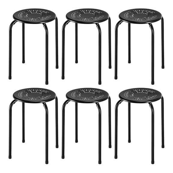6-Pack Steel Stack Stools, 17.5-Inch Height Portable Stackable Backless School Stools with Design, Round Classroom Decoration Stools Set of 6 for Children Students, Black