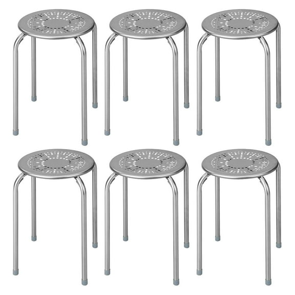 6-Pack Steel Stack Stools, 17.5-Inch Height Portable Stackable Backless School Stools with Design, Round Classroom Decoration Stools Set of 6 for Kids Children Students, Grey