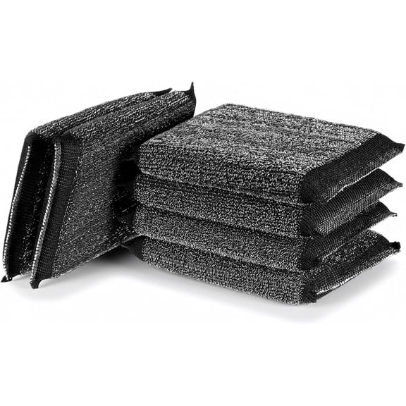 6 Pack Steel Wool Scrubber Sponges, Heavy Duty Stainless Scouring Pads Reusable Non Scratch Metal Sponges Hand-Friendly Kitchen Cleaning Tool for Pots and Pans Tough Grease & Grime (Black)