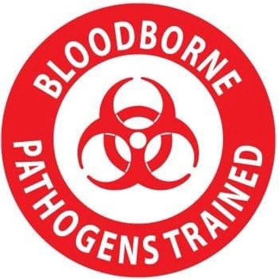 6 Pack - StickerDad Bloodborne Pathogens Trained circle vinyl Hard Hat Helmet Decal - size: 2" ROUND color: RED/WHITE - Hard Hat, Helmet, Windows, Walls, Bumpers, Laptop, Lockers, etc.