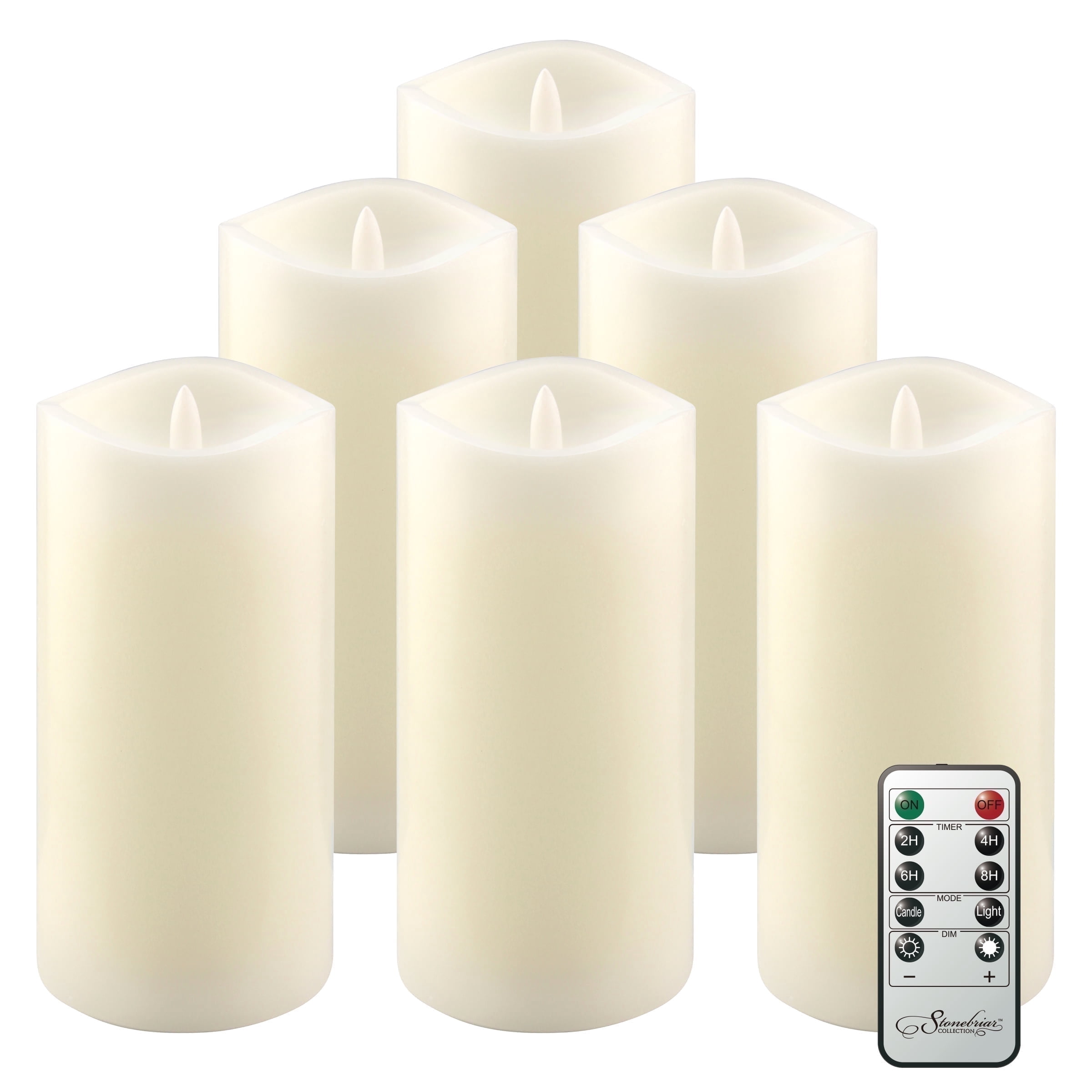 6 Pack Stonebriar Flameless LED 3"x 6" Off-White Real Wax Pillar Candle with Timer and Remote