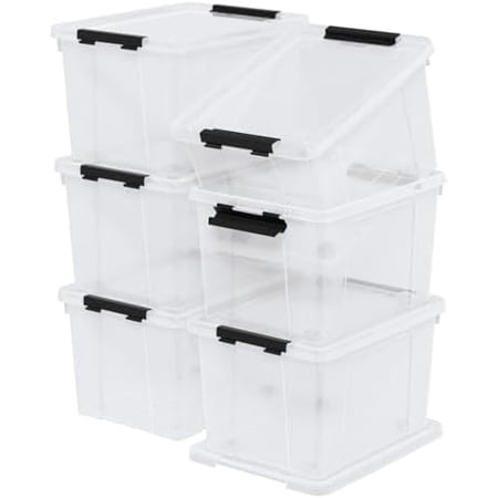 6-Pack Storage , 22 Quart Stackable Plastic Bins with Snap-On Lids, Clear