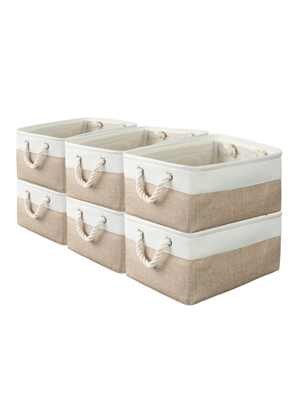6 Pack Storage Basket Bins - Decorative Baskets Storage Box Cubes Containers with Handles for Clothes Storage Toys, Books, Home, Office, Bedrroom, Parlor, Car Storage