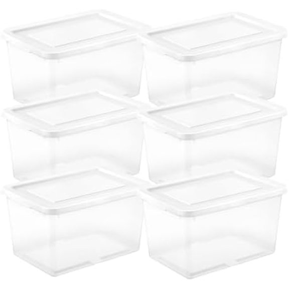 6 Pack Storage Boxes, Clear Plastic Stackable Containers, Lightweight Home Organizers with Snap Lids, 20 Quart, White