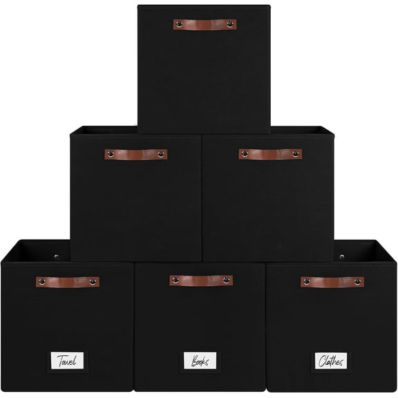 6-Pack Storage Cubes with Handles & Label Holders Basket, Closet Cube Home Organizer Bins(Black, 13 x 13 x 13 inch)