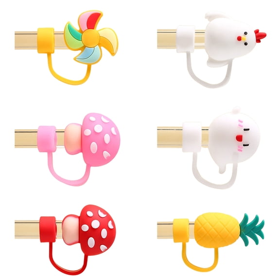 6 Pack Straw Caps Decorative Accessaries Cartoon Silicone Straw Caps Silicone Texture Silicone Straw Tip for Straw