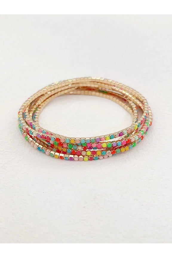 6-Pack Stretch Beaded Bracelets - Candy-Colored Mixed Multicolor Set for Women