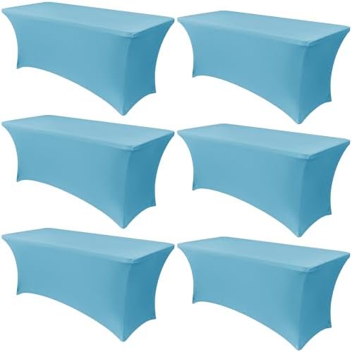 6 Pack Stretch Spandex Table Covers for 6 Foot Tables - 6 FT Rectangular Fitted Tablecloth Protector for Wedding, Banquet, Party (Light Blue, 72'' Length x 30'' Width x 30'' Height)