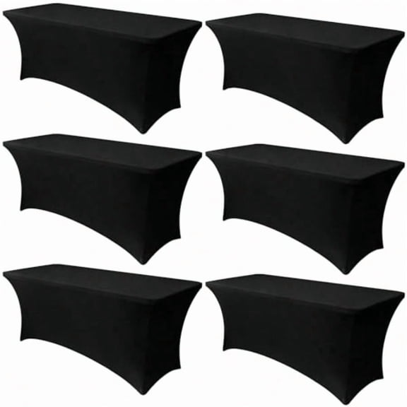 Spandex Table Cover for 6 foot Rectangle Tables-6Pack Fitted Stretch Black Tablecloth-Elastic 6ft Folding Tablecloths for Party, Vendor Booth Display, Banquet Buffet Event, Craft Trade Show