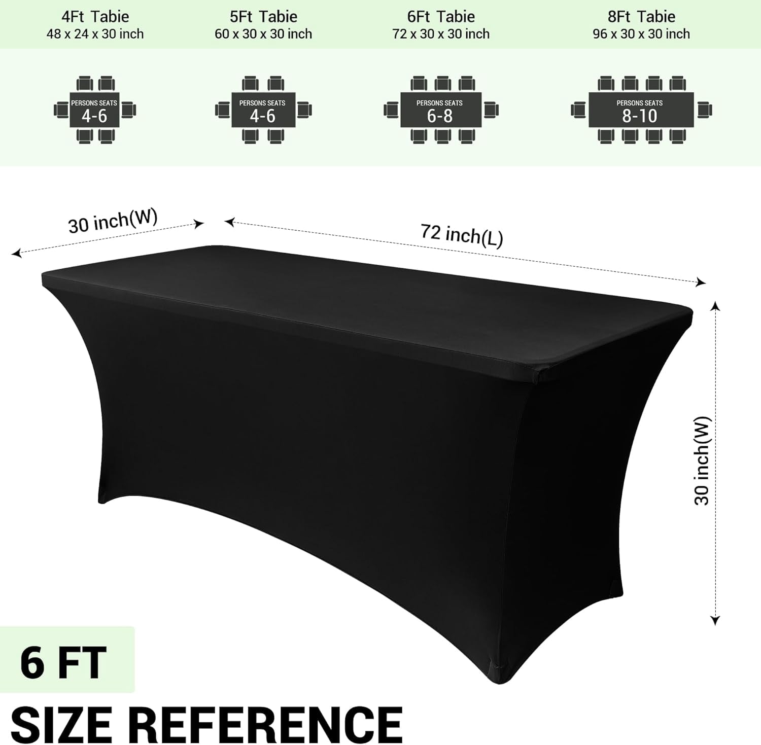 6 Pack Stretch Spandex Table Covers for 6 Foot Tables - Rectangular ...