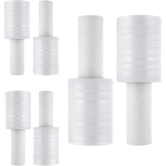 6 Pack Stretch Wrap Film with Handle, 4 Inch x 1000ft 80 Gauge Thick Industrial Strength Hand Shrink Wrap Roll, Self-Adhesive Plastic Wrap for Packing, Moving