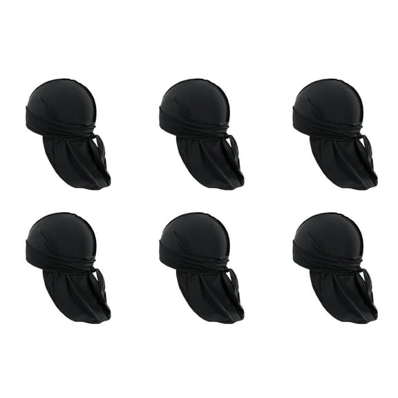 6 Pack Stretchy Durags for Waves Compression and Style (Black)