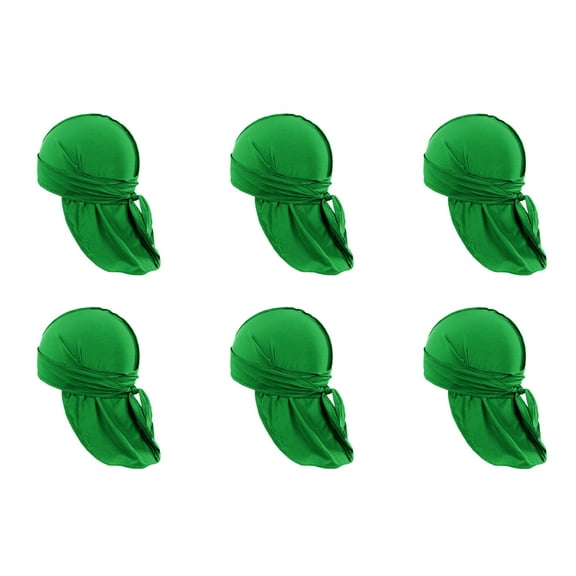 6 Pack Stretchy Durags for Waves Compression and Style (Green)