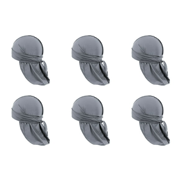 6 Pack Stretchy Durags for Waves Compression and Style (Grey)